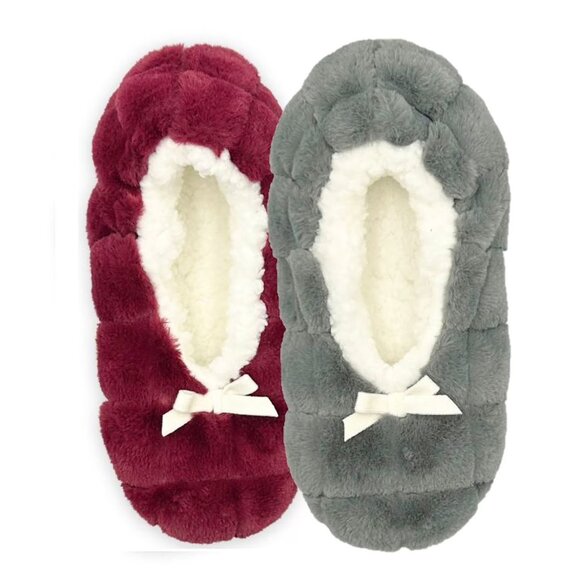 Brookstone Women's Soft and Cozy Slipper Socks with Anti-Slip Grip Burgandy/Grey - Picture 3 of 4